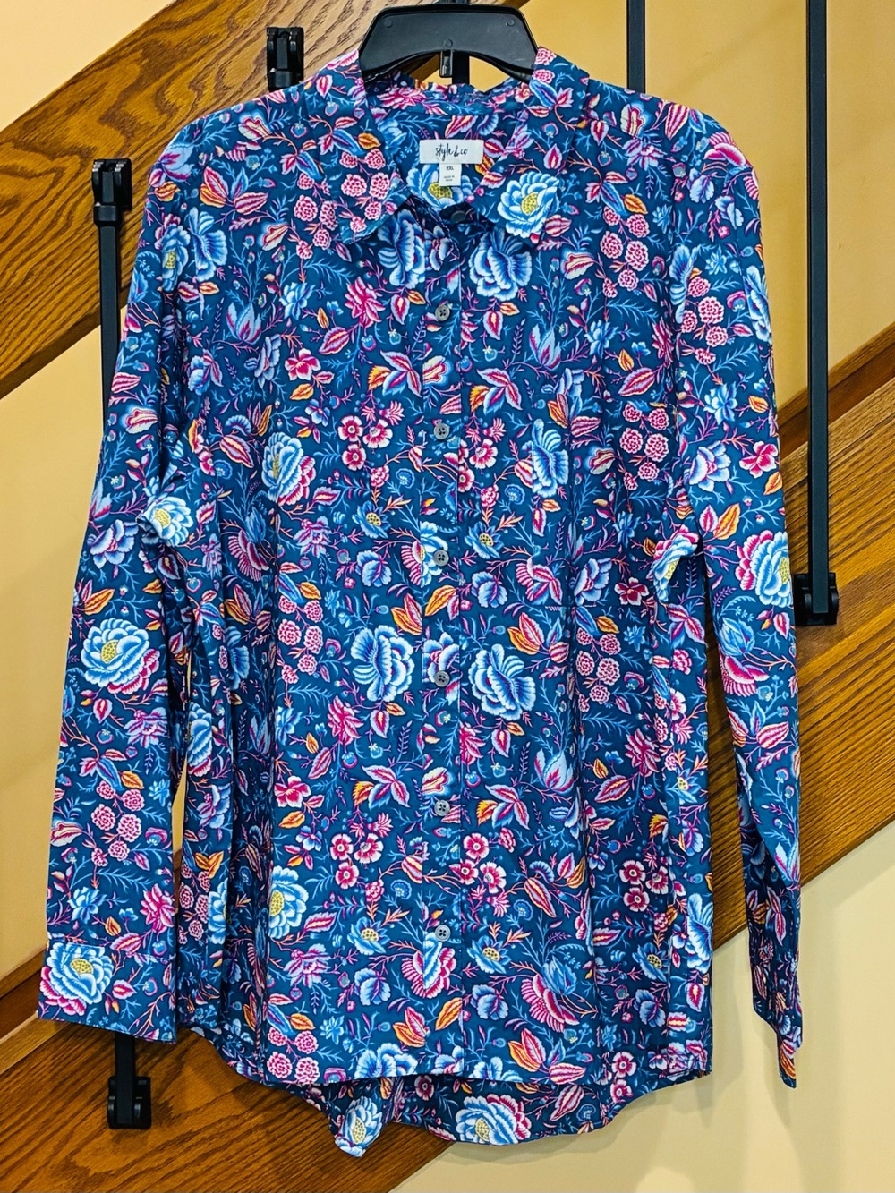 Style & Co. Shirt  Button Up Long Sleeve 100% Cotton Garden Blue  SZ. XXL  NWT
